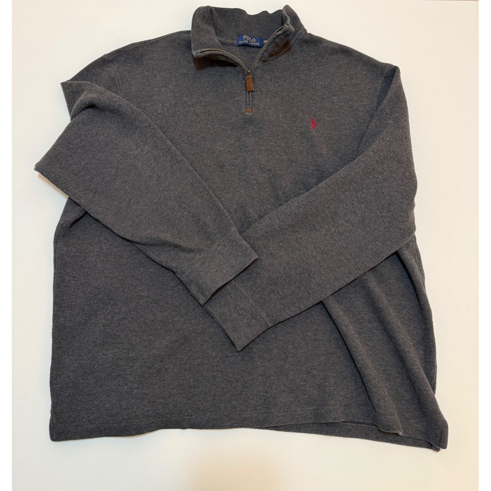 Polo Ralph Lauren Mens XXL Charcoal Gray Quarter Zip Pullover Cotton Sweater